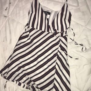 Lulu’s red and navy stripe wrap dress